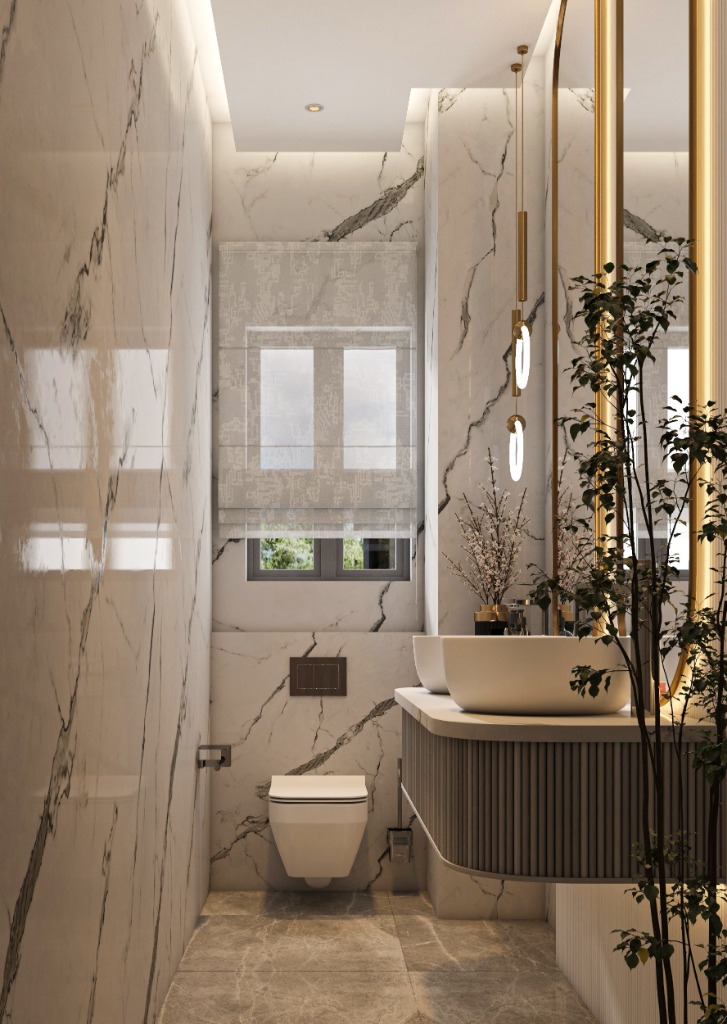 The Calacatta & Fluted Marble Powder Room in Runda